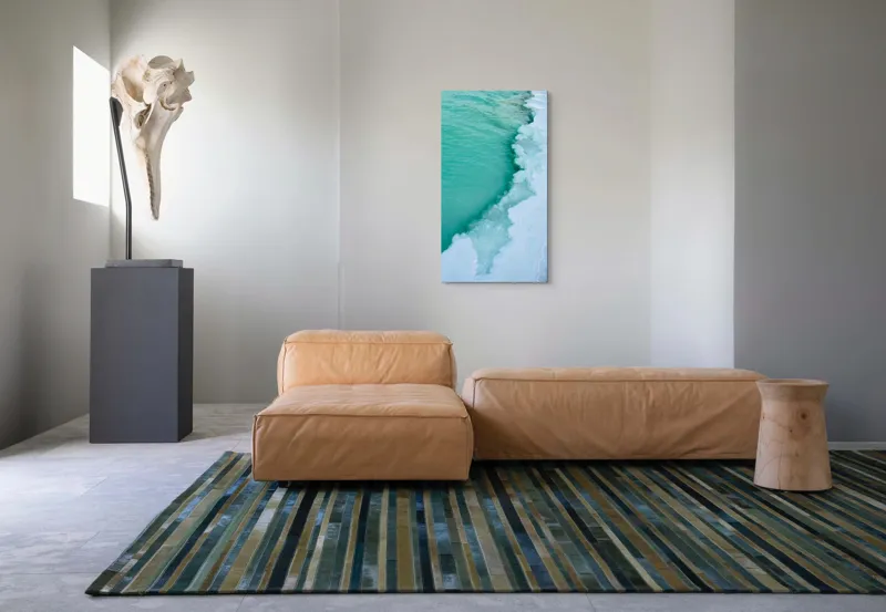 Tablou Canvas, "Valurile înghețate ale mării verzi", Turcoaz, Gheață, Ocean, Valuri, Mal, Spumă, Natură, Liniște, Frig, Contrast, 50 x 90 cm – poza 5