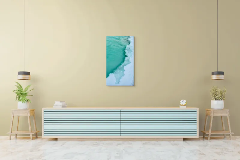 Tablou Canvas, "Valurile înghețate ale mării verzi", Turcoaz, Gheață, Ocean, Valuri, Mal, Spumă, Natură, Liniște, Frig, Contrast, 50 x 90 cm – poza 6