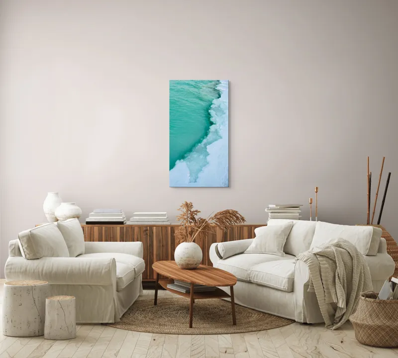 Tablou Canvas, "Valurile înghețate ale mării verzi", Turcoaz, Gheață, Ocean, Valuri, Mal, Spumă, Natură, Liniște, Frig, Contrast, 50 x 90 cm – poza 7