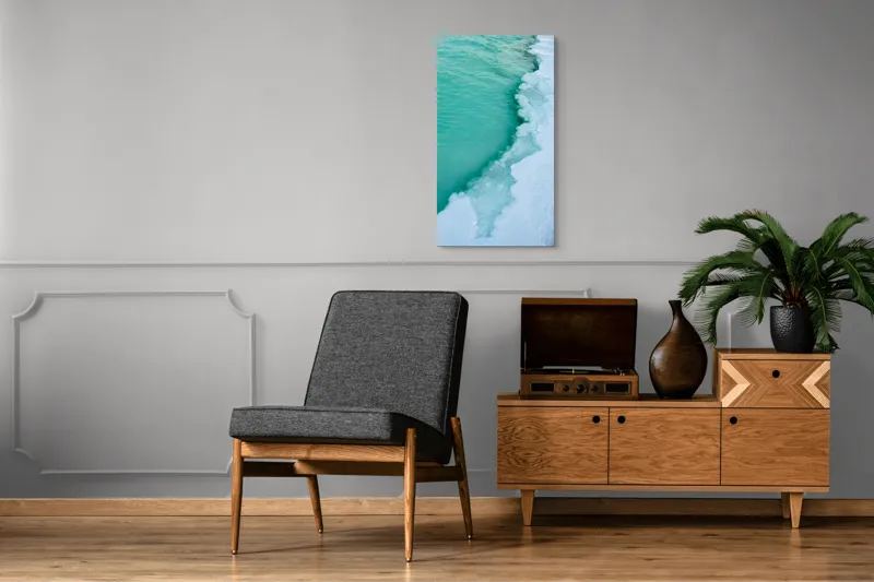 Tablou Canvas, "Valurile înghețate ale mării verzi", Turcoaz, Gheață, Ocean, Valuri, Mal, Spumă, Natură, Liniște, Frig, Contrast, 50 x 90 cm – poza 8