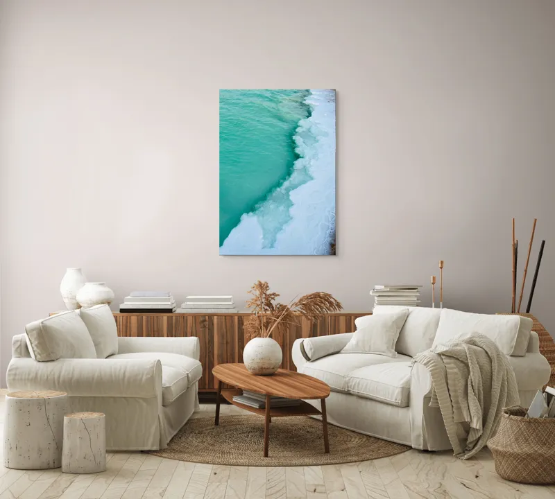 Tablou Canvas, "Valurile înghețate ale mării verzi", Turcoaz, Gheață, Ocean, Valuri, Mal, Spumă, Natură, Liniște, Frig, Contrast, 70 x 100 cm – poza 4