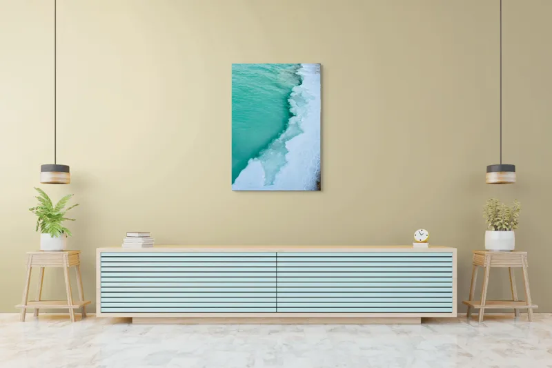 Tablou Canvas, "Valurile înghețate ale mării verzi", Turcoaz, Gheață, Ocean, Valuri, Mal, Spumă, Natură, Liniște, Frig, Contrast, 70 x 100 cm – poza 5