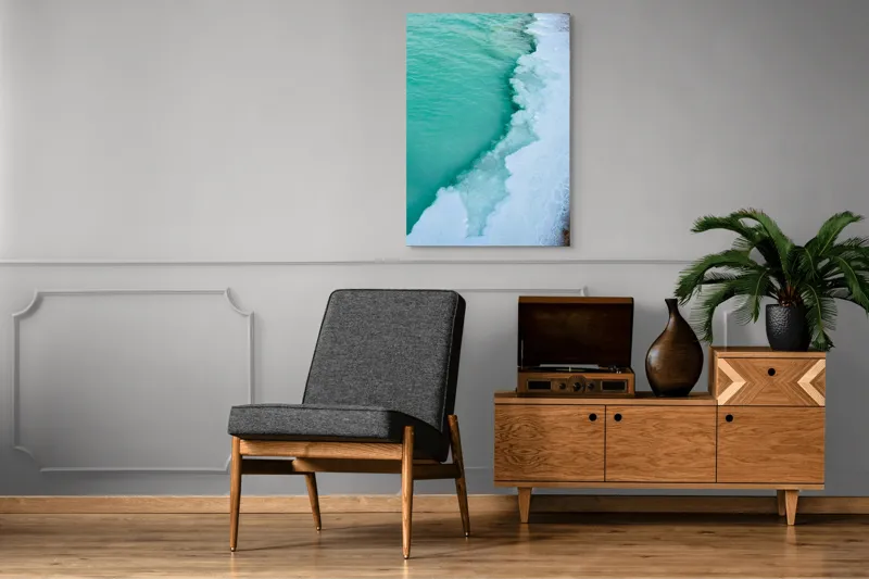Tablou Canvas, "Valurile înghețate ale mării verzi", Turcoaz, Gheață, Ocean, Valuri, Mal, Spumă, Natură, Liniște, Frig, Contrast, 70 x 100 cm – poza 6