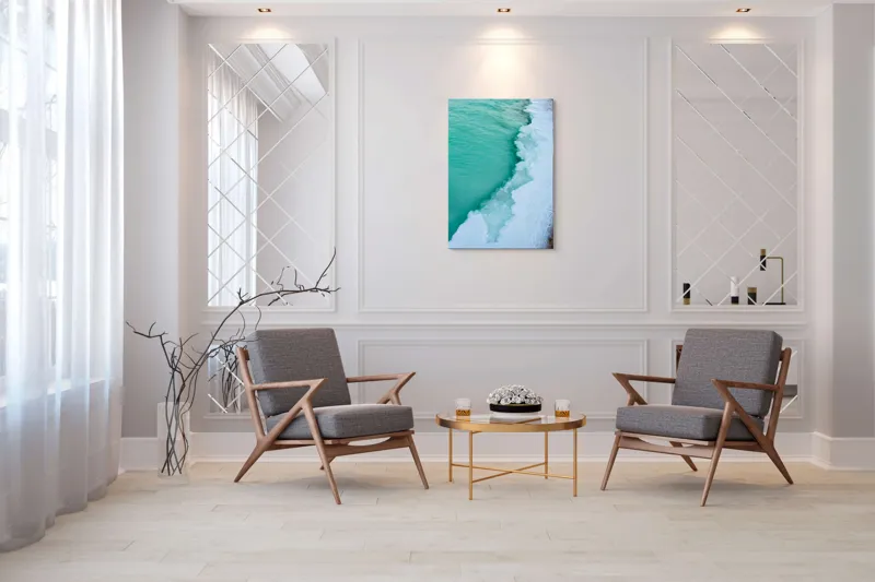 Tablou Canvas, "Valurile înghețate ale mării verzi", Turcoaz, Gheață, Ocean, Valuri, Mal, Spumă, Natură, Liniște, Frig, Contrast, 70 x 100 cm – poza 8