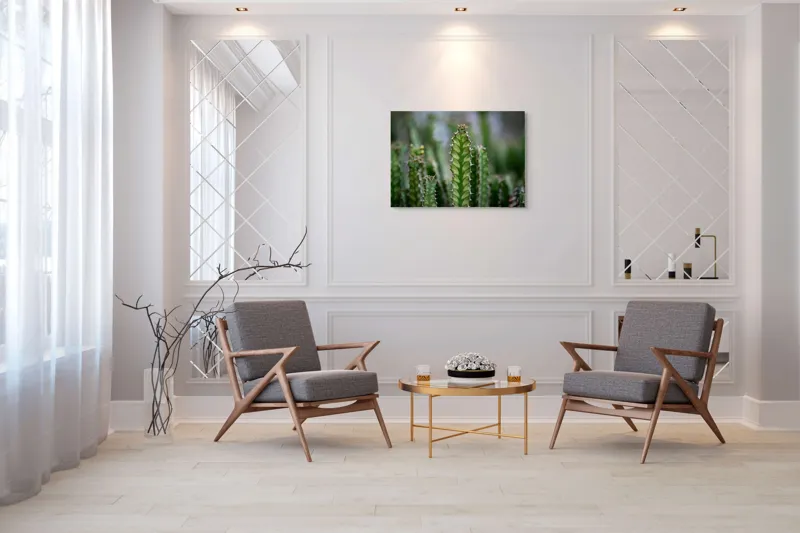 Tablou Canvas, "Cactuși înverziți sub cer senin", Spini, Verde, Textură, Cactuși, Natură, Asprime, Sălbăticie, Contrast, Detaliu, Exotic., 100 x 70 cm – poza 5
