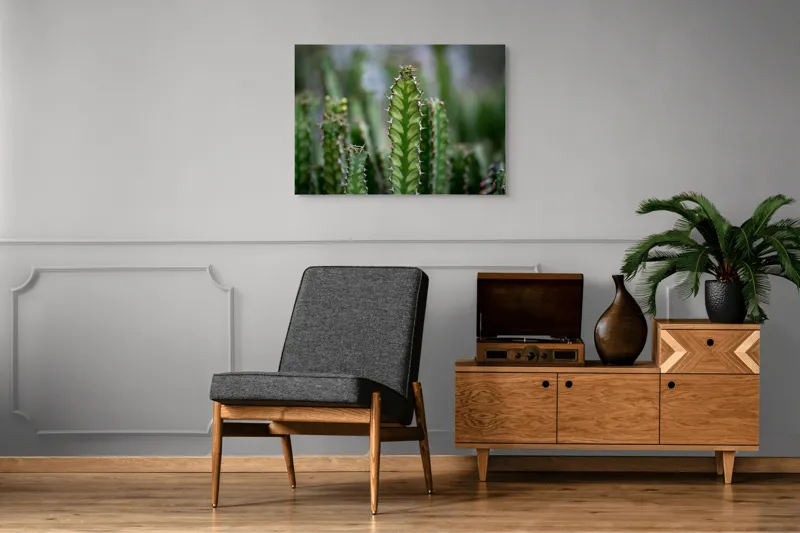 Tablou Canvas, "Cactuși înverziți sub cer senin", Spini, Verde, Textură, Cactuși, Natură, Asprime, Sălbăticie, Contrast, Detaliu, Exotic., 100 x 70 cm – poza 8
