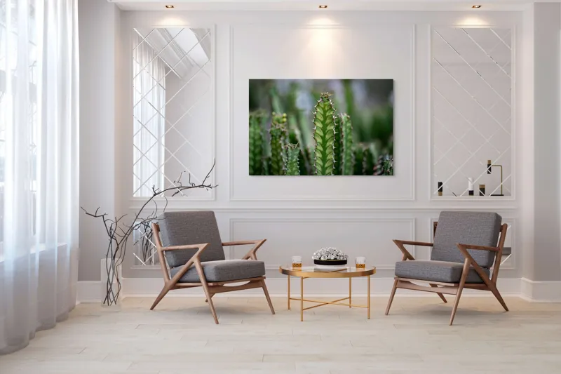 Tablou Canvas, "Cactuși înverziți sub cer senin", Spini, Verde, Textură, Cactuși, Natură, Asprime, Sălbăticie, Contrast, Detaliu, Exotic., 150 x 100 cm – poza 7