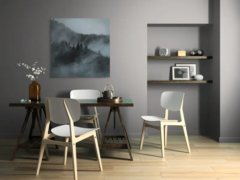 Tablou Canvas, "Misterul pădurii în ceață albăstruie", Cețuri, Melancolie, Taină, Înălțimi, Umbre, Serenitate, Natură, Mister, Pădure, Liniște, 100 x 100 cm – poza 6