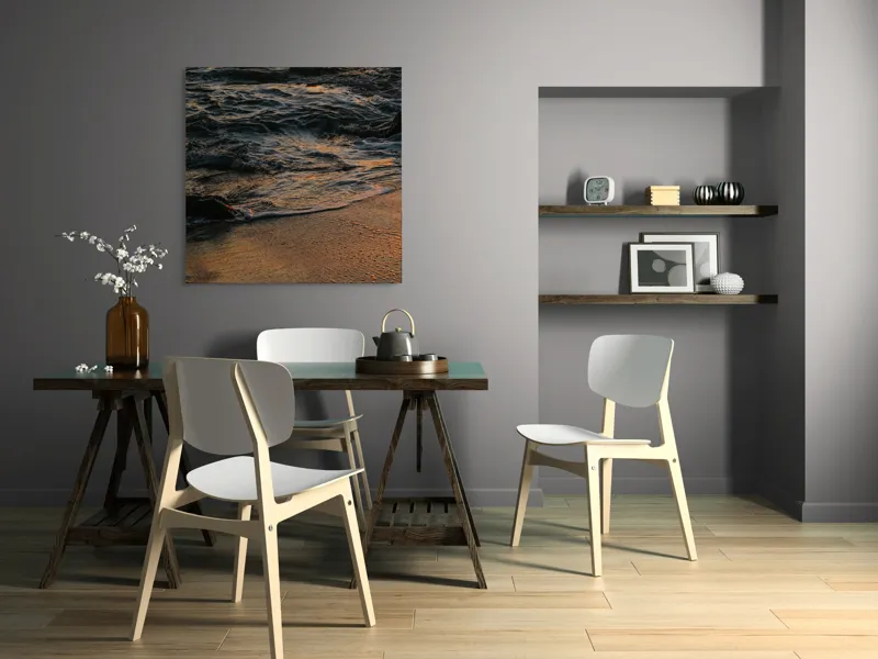 Tablou Canvas, "Valurile mării la apusul soarelui", Valuri, Apus, Nisip, Reflecții, Liniște, Natură, Ocean, 100 x 100 cm – poza 6