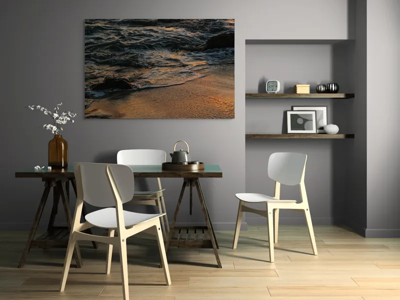 Tablou Canvas, "Valurile mării la apusul soarelui", Valuri, Apus, Nisip, Reflecții, Liniște, Natură, Ocean, 150 x 100 cm – poza 5