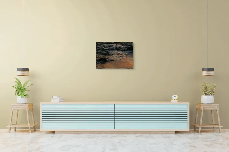 Tablou Canvas, "Valurile mării la apusul soarelui", Valuri, Apus, Nisip, Reflecții, Liniște, Natură, Ocean, 70 x 50 cm – poza 7