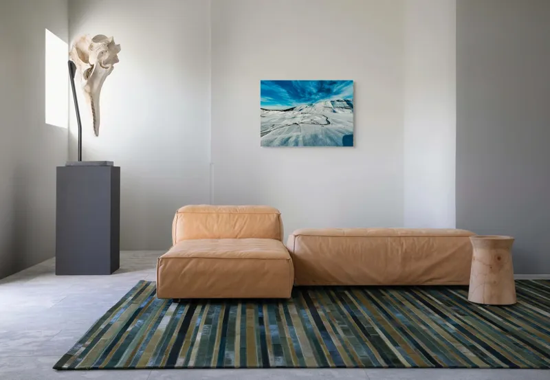 Tablou Canvas, "Iarna pe căi serpentine sub cer senin", Alb, Întindere, Munte, Cer, Nor, Drum, Zăpadă, Pitoresc, Liniște, Înghețat, 70 x 50 cm – poza 8