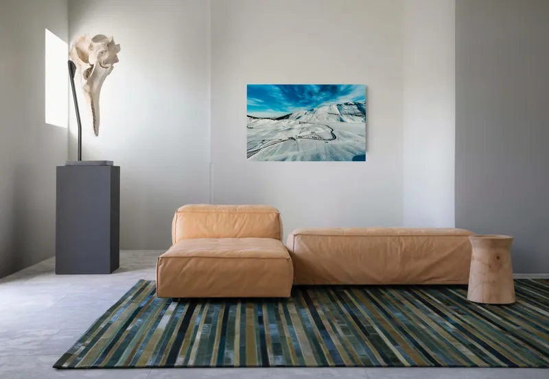 Tablou Canvas, "Iarna pe căi serpentine sub cer senin", Alb, Întindere, Munte, Cer, Nor, Drum, Zăpadă, Pitoresc, Liniște, Înghețat, 90 x 50 cm – poza 8
