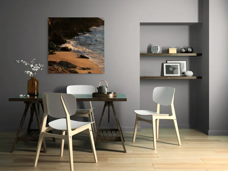 Tablou Canvas, "Apus peste țărmul stâncos al mării", Plajă, Apus, Valuri, Stânci, Nisip, Ocean, Lumină, Relaxare, 100 x 100 cm – poza 6