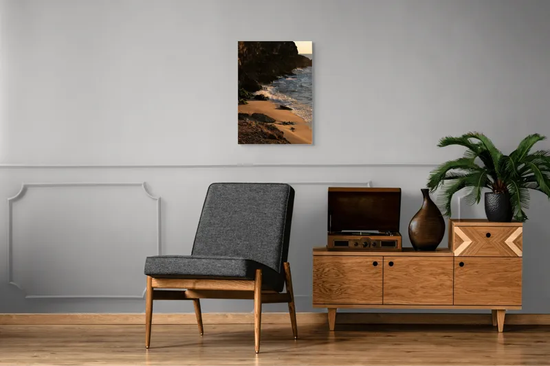 Tablou Canvas, "Apus peste țărmul stâncos al mării", Plajă, Apus, Valuri, Stânci, Nisip, Ocean, Lumină, Relaxare, 50 x 70 cm – poza 8