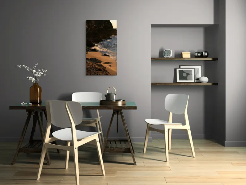 Tablou Canvas, "Apus peste țărmul stâncos al mării", Plajă, Apus, Valuri, Stânci, Nisip, Ocean, Lumină, Relaxare, 50 x 90 cm – poza 4
