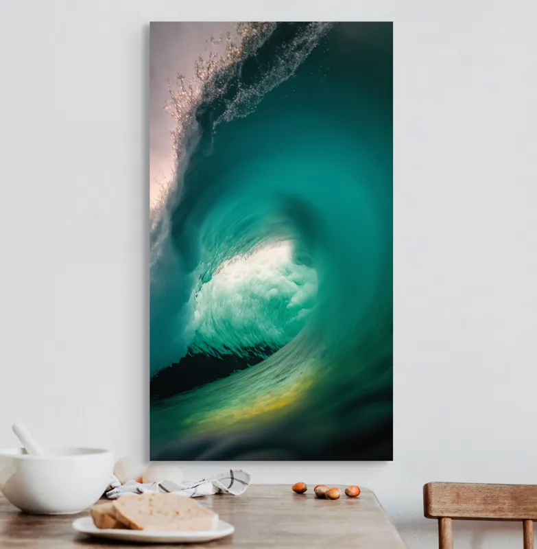 Tablou Canvas, "Esența viitorului neîmblânzit al oceanului", Vârtej, Apă, Energie, Ocean, Dinamică, Natură, Viu, Spectacol, Forță, 50 x 90 cm – poza 3