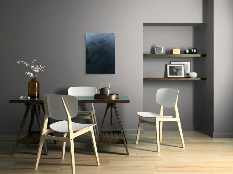 Tablou Canvas, "Reflecții și tăcere sub ploaie", Ramură, Reflexie, Apă, Ploaie, Umbre, Întuneric, Liniște, 50 x 70 cm – poza 5