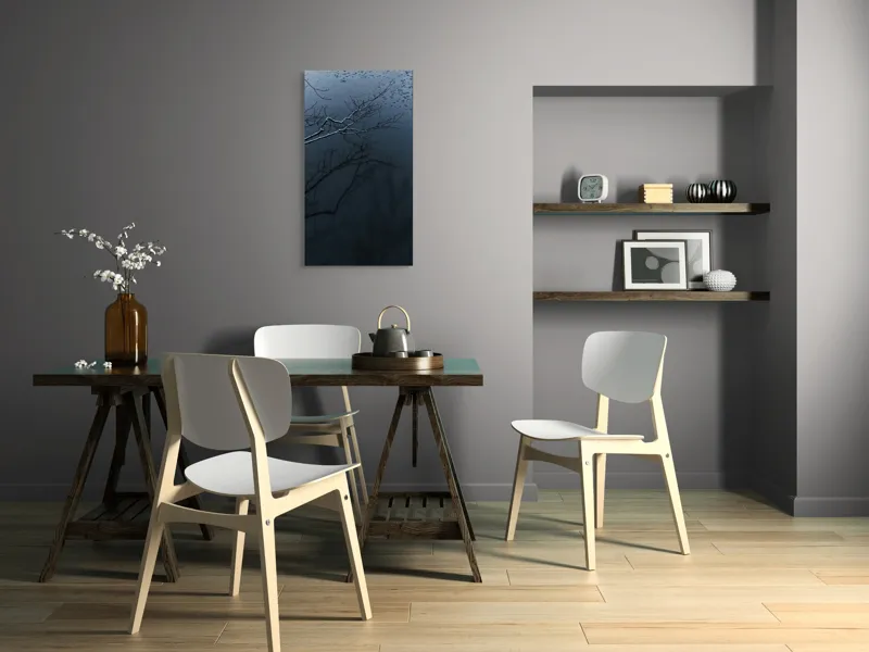 Tablou Canvas, "Reflecții și tăcere sub ploaie", Ramură, Reflexie, Apă, Ploaie, Umbre, Întuneric, Liniște, 50 x 90 cm – poza 4
