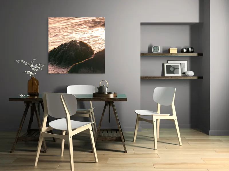 Tablou Canvas, "Iluminarea mării la apusul soarelui", Valuri, Apus, Stânci, Alge, Lumină, Reflecții, Textură, Natură, 100 x 100 cm – poza 6