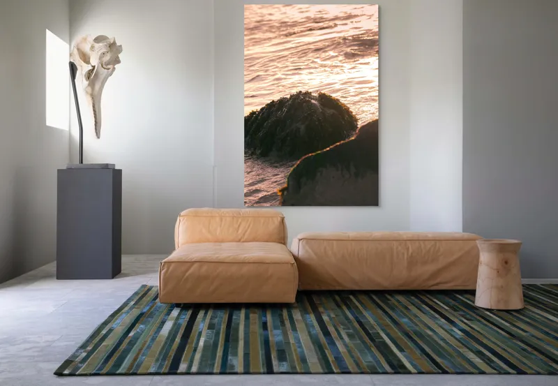 Tablou Canvas, "Iluminarea mării la apusul soarelui", Valuri, Apus, Stânci, Alge, Lumină, Reflecții, Textură, Natură, 100 x 150 cm – poza 7