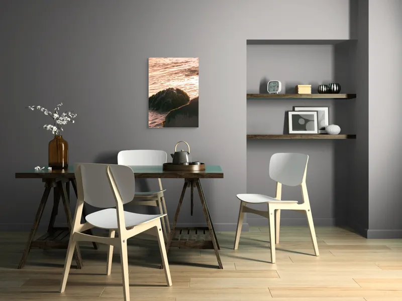 Tablou Canvas, "Iluminarea mării la apusul soarelui", Valuri, Apus, Stânci, Alge, Lumină, Reflecții, Textură, Natură, 50 x 70 cm – poza 5