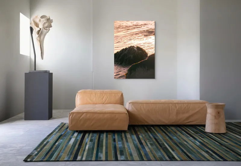 Tablou Canvas, "Iluminarea mării la apusul soarelui", Valuri, Apus, Stânci, Alge, Lumină, Reflecții, Textură, Natură, 70 x 100 cm – poza 7