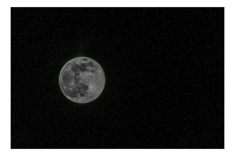 Tablou Canvas, "Luna plină în noaptea înstelată", Lună, Stele, Cer, Întuneric, Mister, Lumină, Univers, Infinit, Liniște, 39 x 26 cm