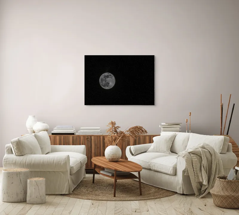 Tablou Canvas, "Luna plină în noaptea înstelată", Lună, Stele, Cer, Întuneric, Mister, Lumină, Univers, Infinit, Liniște, 100 x 70 cm – poza 3