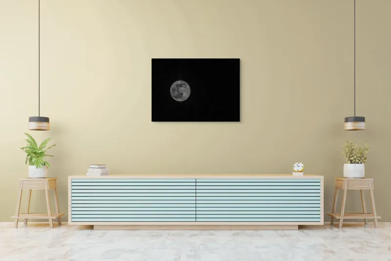 Tablou Canvas, "Luna plină în noaptea înstelată", Lună, Stele, Cer, Întuneric, Mister, Lumină, Univers, Infinit, Liniște, 100 x 70 cm – poza 4