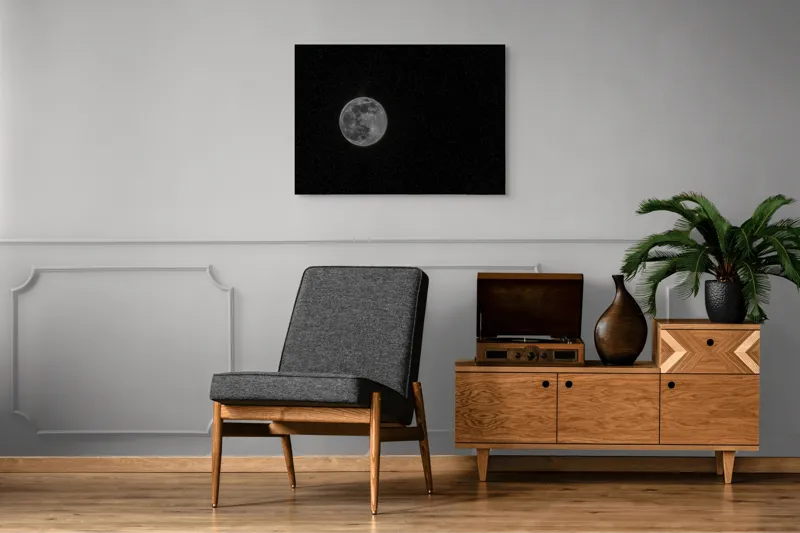 Tablou Canvas, "Luna plină în noaptea înstelată", Lună, Stele, Cer, Întuneric, Mister, Lumină, Univers, Infinit, Liniște, 100 x 70 cm – poza 8
