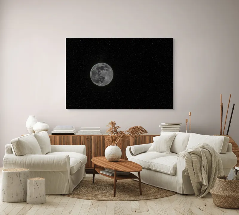 Tablou Canvas, "Luna plină în noaptea înstelată", Lună, Stele, Cer, Întuneric, Mister, Lumină, Univers, Infinit, Liniște, 150 x 100 cm – poza 3