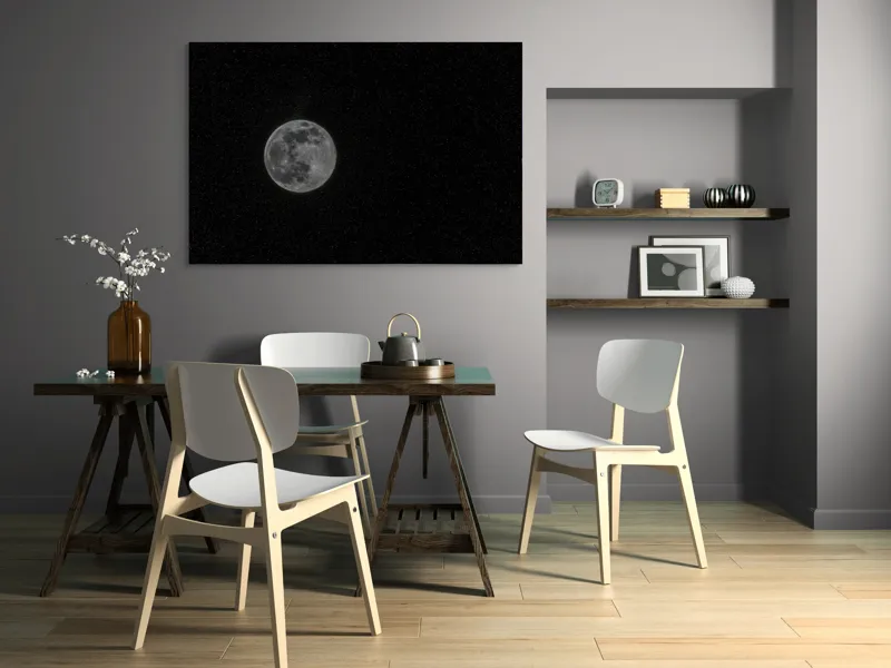Tablou Canvas, "Luna plină în noaptea înstelată", Lună, Stele, Cer, Întuneric, Mister, Lumină, Univers, Infinit, Liniște, 150 x 100 cm – poza 5