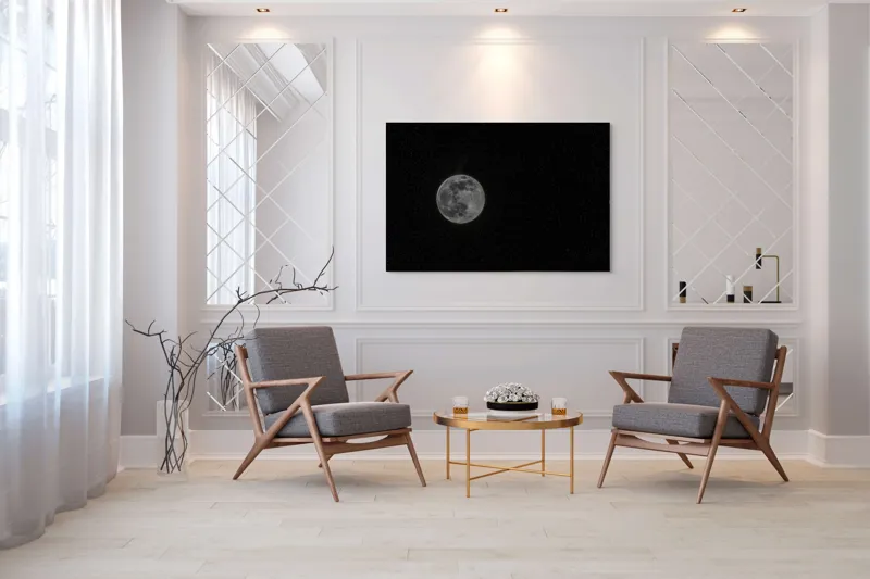 Tablou Canvas, "Luna plină în noaptea înstelată", Lună, Stele, Cer, Întuneric, Mister, Lumină, Univers, Infinit, Liniște, 150 x 100 cm – poza 7