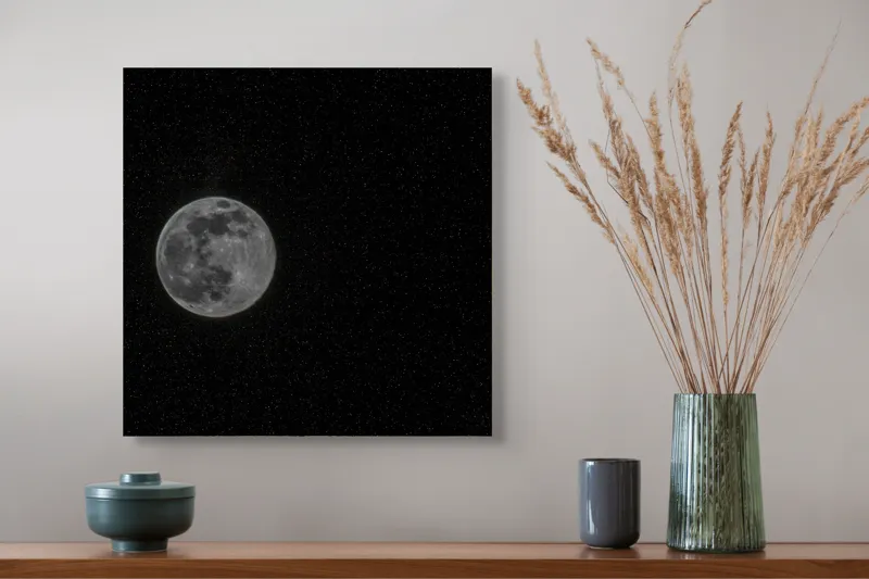 Tablou Canvas, "Luna plină în noaptea înstelată", Lună, Stele, Cer, Întuneric, Mister, Lumină, Univers, Infinit, Liniște, 50 x 50 cm – poza 4