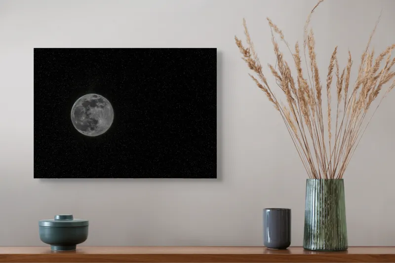 Tablou Canvas, "Luna plină în noaptea înstelată", Lună, Stele, Cer, Întuneric, Mister, Lumină, Univers, Infinit, Liniște, 54 x 39 cm – poza 4