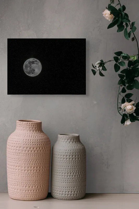 Tablou Canvas, "Luna plină în noaptea înstelată", Lună, Stele, Cer, Întuneric, Mister, Lumină, Univers, Infinit, Liniște, 54 x 39 cm – poza 8