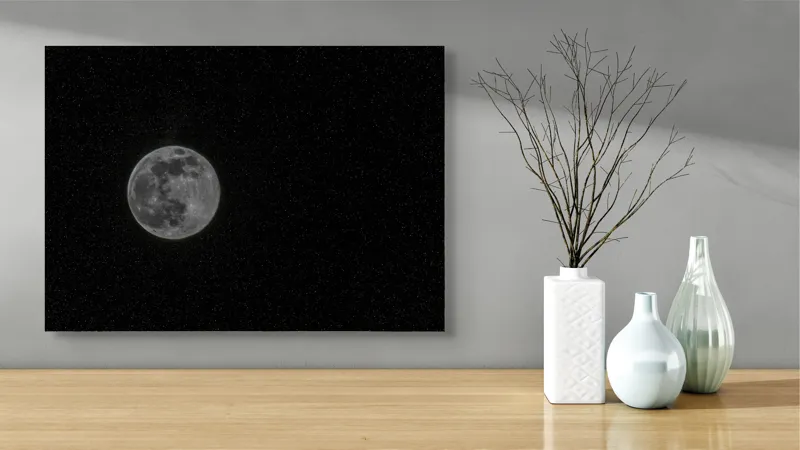 Tablou Canvas, "Luna plină în noaptea înstelată", Lună, Stele, Cer, Întuneric, Mister, Lumină, Univers, Infinit, Liniște, 70 x 50 cm – poza 3