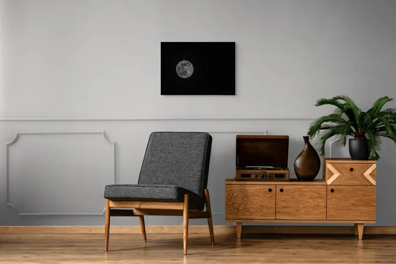 Tablou Canvas, "Luna plină în noaptea înstelată", Lună, Stele, Cer, Întuneric, Mister, Lumină, Univers, Infinit, Liniște, 70 x 50 cm – poza 4