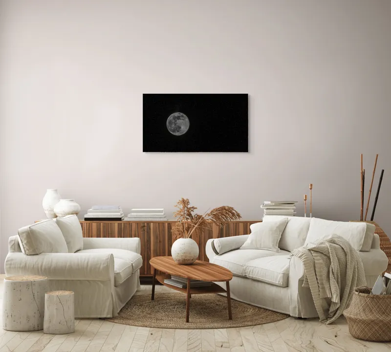 Tablou Canvas, "Luna plină în noaptea înstelată", Lună, Stele, Cer, Întuneric, Mister, Lumină, Univers, Infinit, Liniște, 90 x 50 cm – poza 4