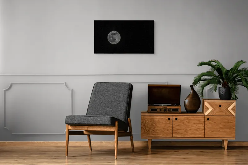 Tablou Canvas, "Luna plină în noaptea înstelată", Lună, Stele, Cer, Întuneric, Mister, Lumină, Univers, Infinit, Liniște, 90 x 50 cm – poza 6