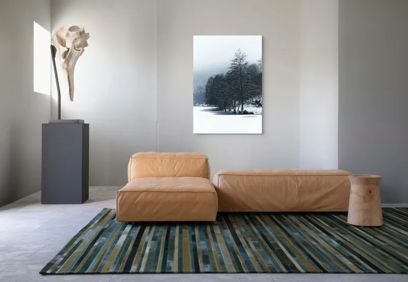Tablou Canvas, "Copaci înghețați pe malul lacului", Iarnă, Pădure, Zăpadă, Liniște, Apă Înghețată, Copaci, Norii, Peisaj, Umbre, Frig, 70 x 100 cm – poza 7
