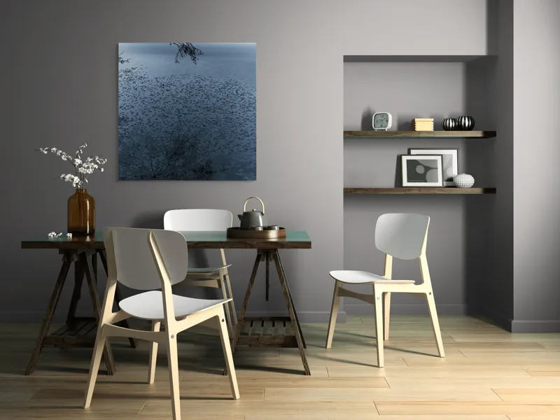 Tablou Canvas, "Frunziș plutitor pe oglinda apei", Ramuri, Apă, Reflecții, Nufări, Liniște, 100 x 100 cm – poza 6