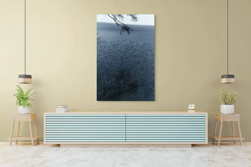 Tablou Canvas, "Frunziș plutitor pe oglinda apei", Ramuri, Apă, Reflecții, Nufări, Liniște, 100 x 150 cm – poza 4