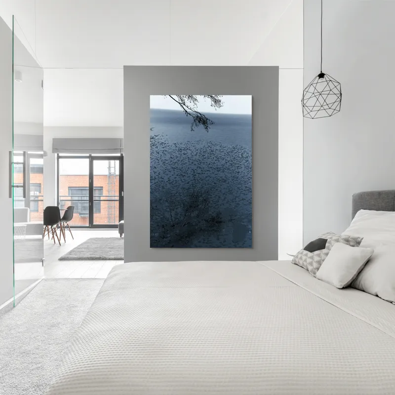 Tablou Canvas, "Frunziș plutitor pe oglinda apei", Ramuri, Apă, Reflecții, Nufări, Liniște, 100 x 150 cm – poza 5
