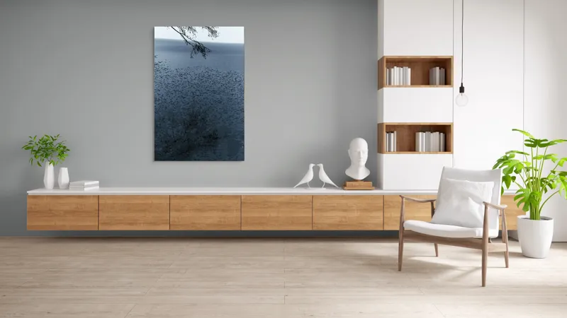 Tablou Canvas, "Frunziș plutitor pe oglinda apei", Ramuri, Apă, Reflecții, Nufări, Liniște, 100 x 150 cm – poza 8