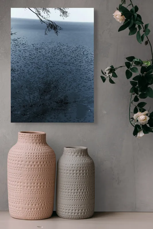 Tablou Canvas, "Frunziș plutitor pe oglinda apei", Ramuri, Apă, Reflecții, Nufări, Liniște, 39 x 54 cm – poza 6