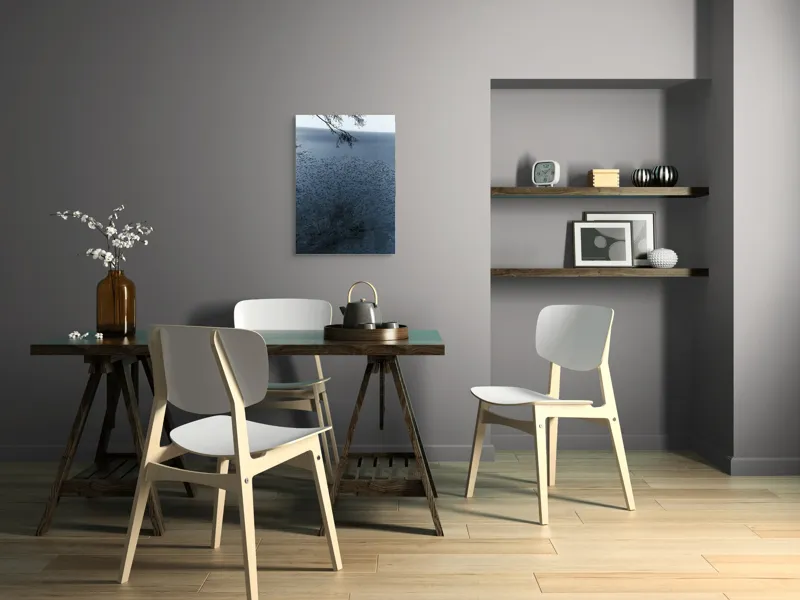 Tablou Canvas, "Frunziș plutitor pe oglinda apei", Ramuri, Apă, Reflecții, Nufări, Liniște, 50 x 70 cm – poza 5