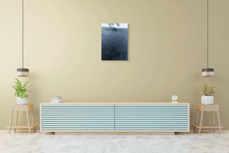 Tablou Canvas, "Frunziș plutitor pe oglinda apei", Ramuri, Apă, Reflecții, Nufări, Liniște, 50 x 70 cm – poza 6