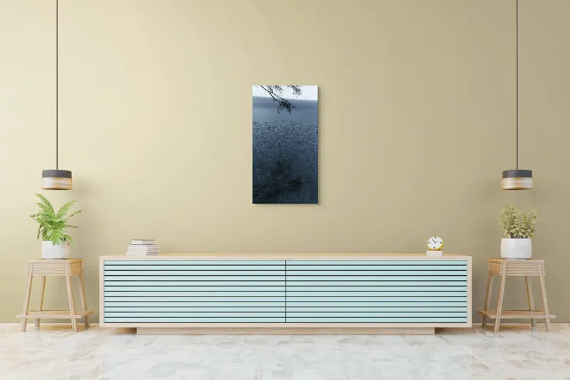 Tablou Canvas, "Frunziș plutitor pe oglinda apei", Ramuri, Apă, Reflecții, Nufări, Liniște, 50 x 90 cm – poza 6